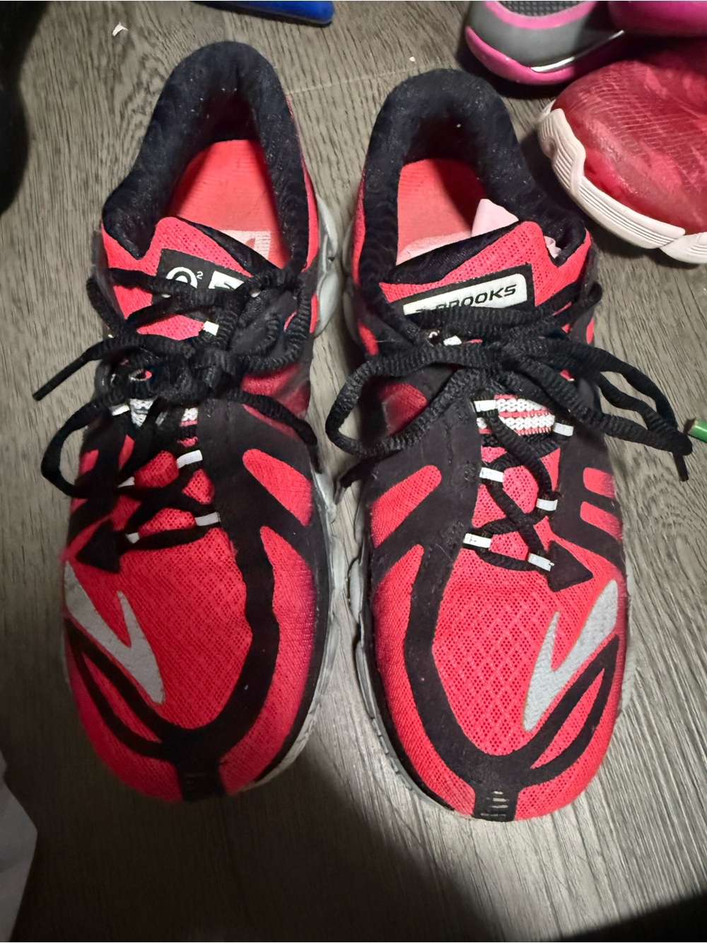 Brooks Kids Red and Black Mesh Running Sneakers